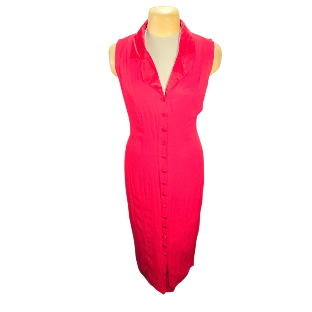 The Zenobia Dress Women XL Red Sleeveless Button Front Corset Back Midi Cocktail